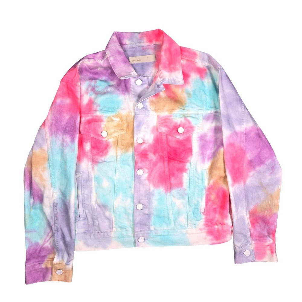 GRLFRND Kim Tie Dye Denim Jacket Womens Small Pink Purple Blue Cotton Trucker